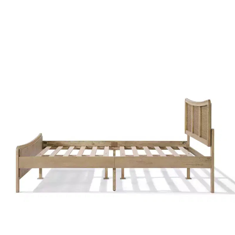 Christopher Knight Home Odila Lit plateforme bohème en bois avec tête de lit incurvée en rotin à hauteur réglable