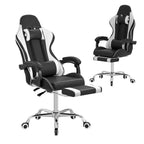 Chaise de jeu inclinable VECELO, Chaise de jeu ergonomique en similicuir réglable en hauteur avec repose-pieds et soutien lombaire, Noir