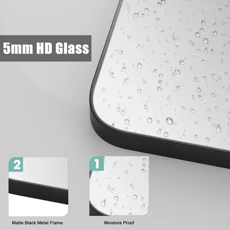 Miroir Mural de Salle de Bain Cadre Noir, Design Anti-Humidité et Anti-Bris (Horizontal/Vertical)