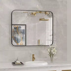 Miroir Mural de Salle de Bain Cadre Noir, Design Anti-Humidité et Anti-Bris (Horizontal/Vertical)