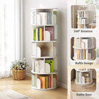 Étagère à Livres Pivotante, Tour de Bibliothèque Rotative à 360°, Étagère d'Angle à 5 Niveaux en Bois avec Roues pour Petits Espaces