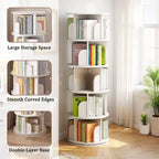 Étagère à Livres Pivotante, Tour de Bibliothèque Rotative à 360°, Étagère d'Angle à 5 Niveaux en Bois avec Roues pour Petits Espaces