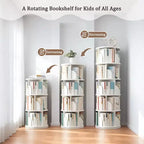 Étagère à Livres Pivotante, Tour de Bibliothèque Rotative à 360°, Étagère d'Angle à 5 Niveaux en Bois avec Roues pour Petits Espaces