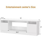 Meuble TV moderne blanc Acekool pour salon, meuble TV pour téléviseurs jusqu'à 75 pouces, avec armoires de rangement et espace pour foyer électrique, console de 70 pouces