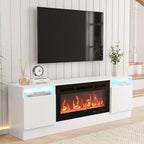 Meuble TV moderne blanc Acekool pour salon, meuble TV pour téléviseurs jusqu'à 75 pouces, avec armoires de rangement et espace pour foyer électrique, console de 70 pouces