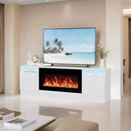Meuble TV moderne blanc Acekool pour salon, meuble TV pour téléviseurs jusqu'à 75 pouces, avec armoires de rangement et espace pour foyer électrique, console de 70 pouces