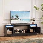 Meuble TV moderne blanc Acekool pour salon, meuble TV pour téléviseurs jusqu'à 75 pouces, avec armoires de rangement et espace pour foyer électrique, console de 70 pouces