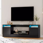 Meuble TV moderne blanc Acekool pour salon, meuble TV pour téléviseurs jusqu'à 75 pouces, avec armoires de rangement et espace pour foyer électrique, console de 70 pouces