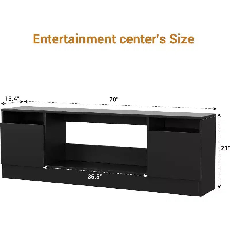 Meuble TV moderne blanc Acekool pour salon, meuble TV pour téléviseurs jusqu'à 75 pouces, avec armoires de rangement et espace pour foyer électrique, console de 70 pouces