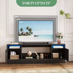 Meuble TV moderne blanc Acekool pour salon, meuble TV pour téléviseurs jusqu'à 75 pouces, avec armoires de rangement et espace pour foyer électrique, console de 70 pouces