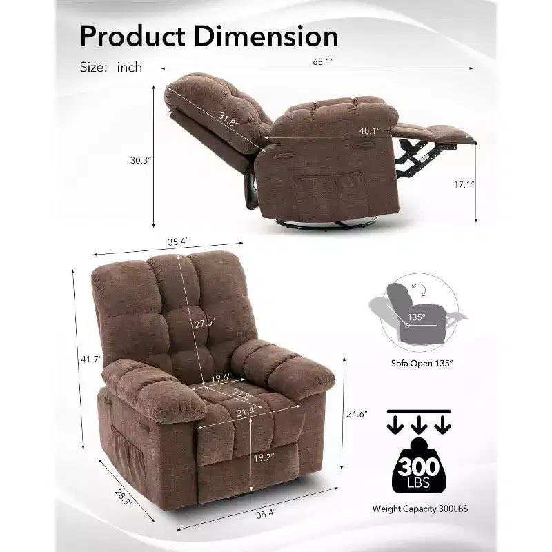 Fauteuil inclinable, Fauteuil à bascule pivotant à 360° pour petits espaces, Fauteuil de crèche en tissu rembourré avec poches latérales pour salon, Cadre en acier Q235