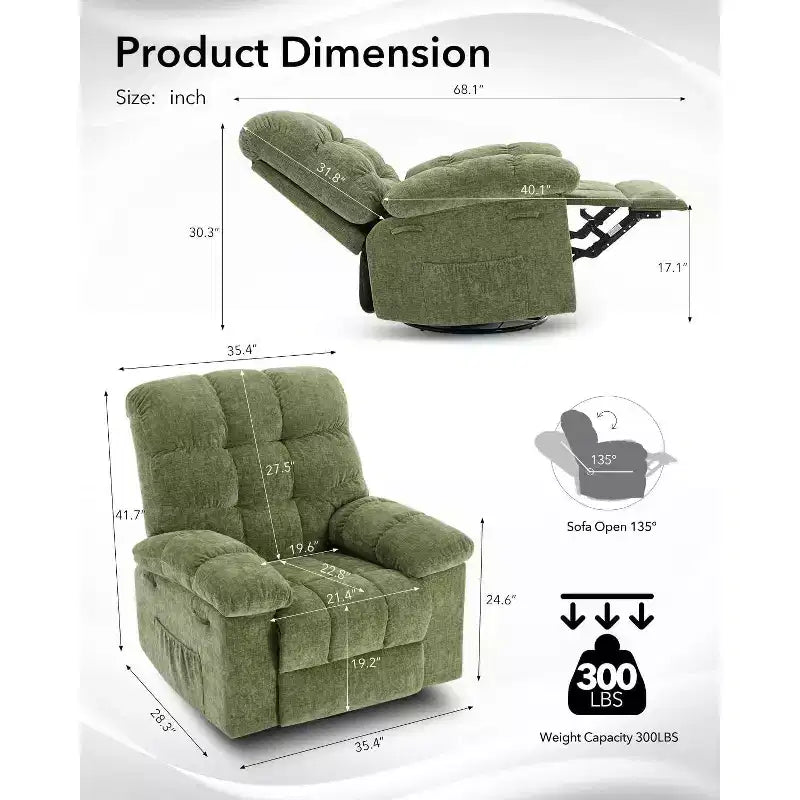 Fauteuil inclinable, Fauteuil à bascule pivotant à 360° pour petits espaces, Fauteuil de crèche en tissu rembourré avec poches latérales pour salon, Cadre en acier Q235
