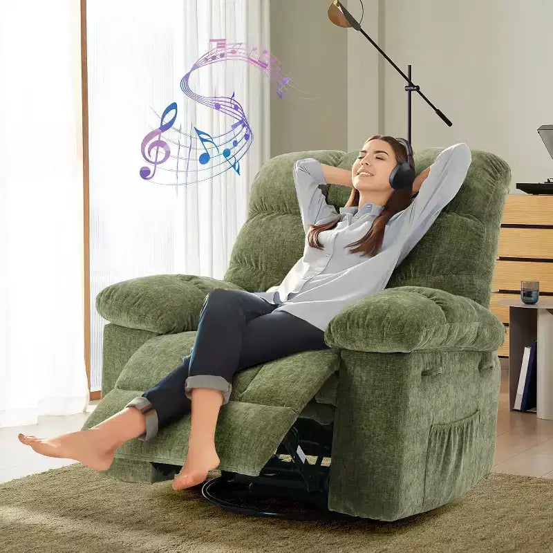 Fauteuil inclinable, Fauteuil à bascule pivotant à 360° pour petits espaces, Fauteuil de crèche en tissu rembourré avec poches latérales pour salon, Cadre en acier Q235