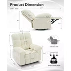 Fauteuil inclinable, Fauteuil à bascule pivotant à 360° pour petits espaces, Fauteuil de crèche en tissu rembourré avec poches latérales pour salon, Cadre en acier Q235