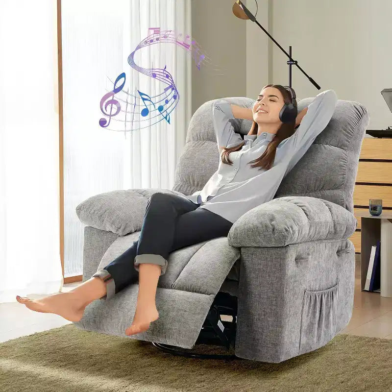 Fauteuil inclinable, Fauteuil à bascule pivotant à 360° pour petits espaces, Fauteuil de crèche en tissu rembourré avec poches latérales pour salon, Cadre en acier Q235