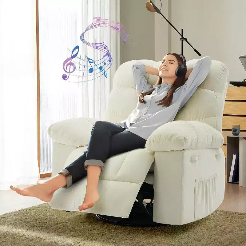 Fauteuil inclinable, Fauteuil à bascule pivotant à 360° pour petits espaces, Fauteuil de crèche en tissu rembourré avec poches latérales pour salon, Cadre en acier Q235