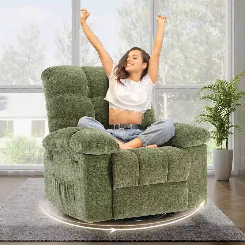 Fauteuil inclinable, Fauteuil à bascule pivotant à 360° pour petits espaces, Fauteuil de crèche en tissu rembourré avec poches latérales pour salon, Cadre en acier Q235