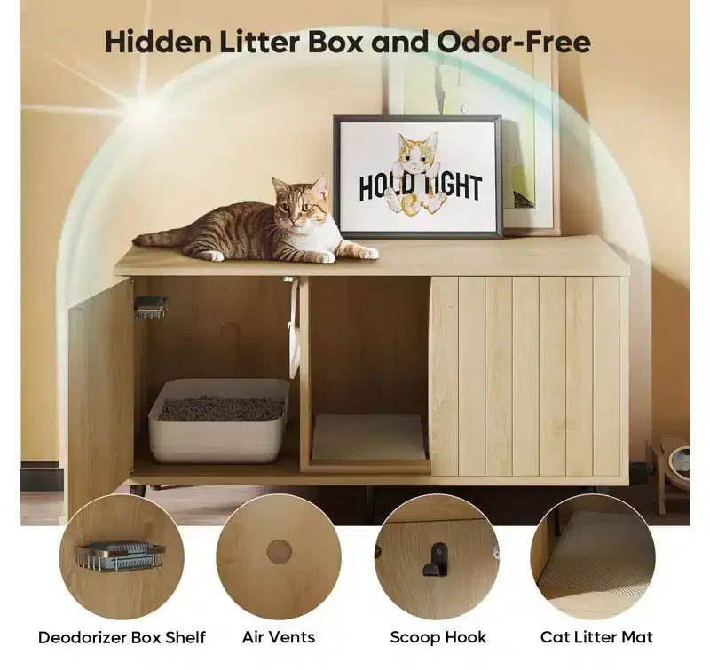 Bestier 47Meuble Cache-Litière pour Chat, Maison de Toilette pour Chat avec Tapis de Litière, Meuble TV pour Téléviseurs jusqu'à 55'' pour Salon, Chambre à Coucher
