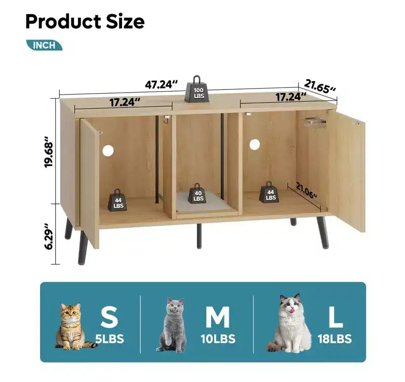 Bestier 47Meuble Cache-Litière pour Chat, Maison de Toilette pour Chat avec Tapis de Litière, Meuble TV pour Téléviseurs jusqu'à 55'' pour Salon, Chambre à Coucher