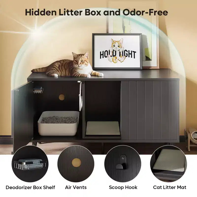 Bestier 47Meuble Cache-Litière pour Chat, Maison de Toilette pour Chat avec Tapis de Litière, Meuble TV pour Téléviseurs jusqu'à 55'' pour Salon, Chambre à Coucher