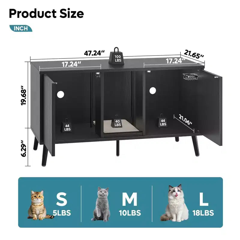 Bestier 47Meuble Cache-Litière pour Chat, Maison de Toilette pour Chat avec Tapis de Litière, Meuble TV pour Téléviseurs jusqu'à 55'' pour Salon, Chambre à Coucher