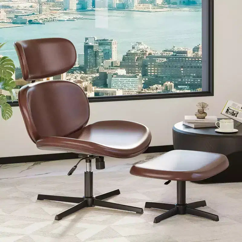 Chaise de bureau pivotante Bestier avec pouf, chaise de bureau inclinable avec dossier haut et appui-tête réglables, chaise de jeu ergonomique en PU