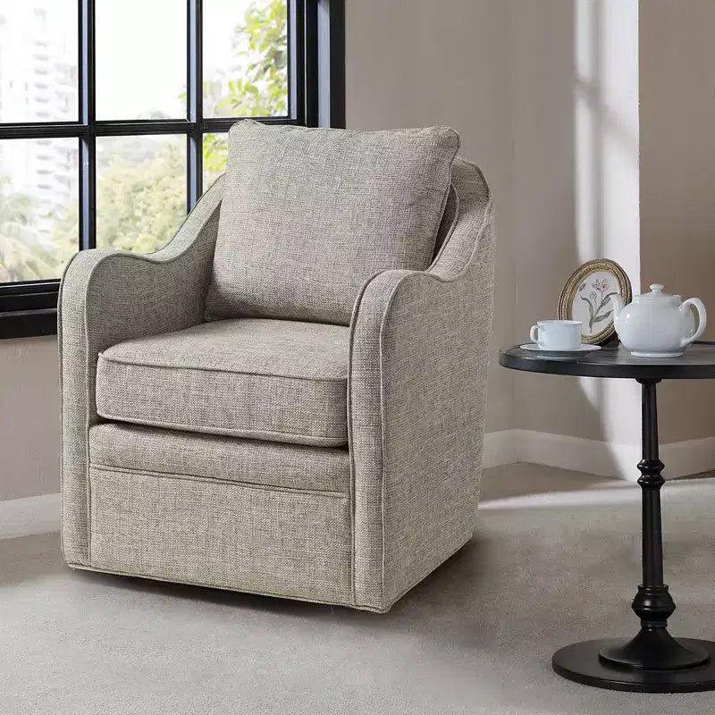 Fauteuil pivotant Akak 360 degrés avec coussin de dossier amovible Fauteuil de salon rembourré et confortable pour salon, bureau, lounge