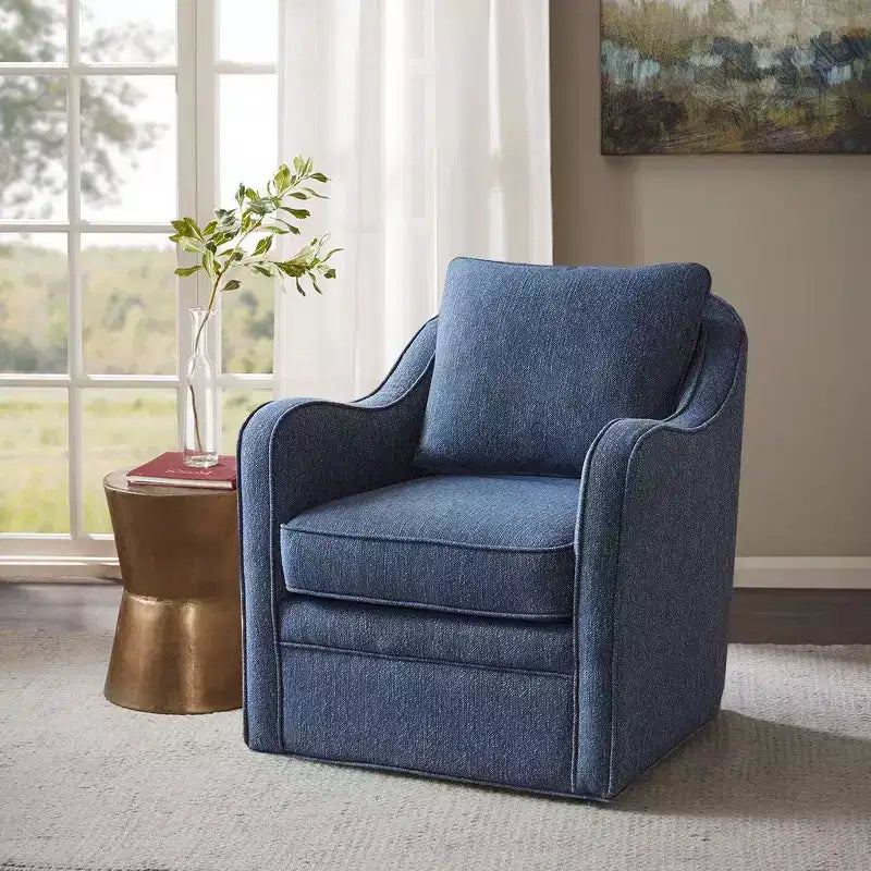Fauteuil pivotant Akak 360 degrés avec coussin de dossier amovible Fauteuil de salon rembourré et confortable pour salon, bureau, lounge