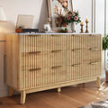 AMERLIFE Fluted 6-Drawer Dresser with Faux Marble Top, 54 Wide Chest of Drawers for Bedroom, Living Room, Hallway, Entryway