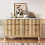 AMERLIFE Commode cannelée à 6 tiroirs avec plateau en faux marbre, 137 cm de large, pour chambre, salon, couloir, entrée