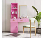 Coiffeuse Okak avec lumières, coiffeuse élégante et moderne avec système de rangement à plusieurs niveaux et miroir intégré, ensemble de maquillage de chambre pour l'espace, rose