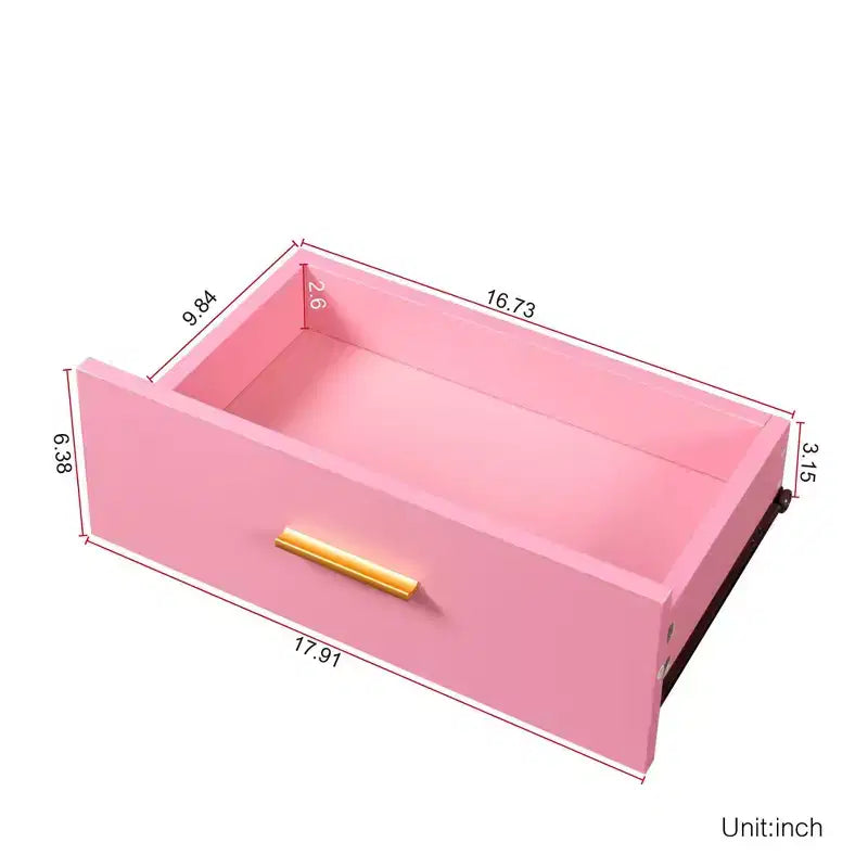 Coiffeuse Okak avec lumières, coiffeuse élégante et moderne avec système de rangement à plusieurs niveaux et miroir intégré, ensemble de maquillage de chambre pour l'espace, rose
