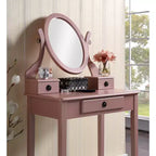 Okak Vanity Table and Chair Set, Wooden Makeup Vanity Table and Stool Set for Bedroom Living Room, with Elegant Mirror Oval Shape, Rose Gold