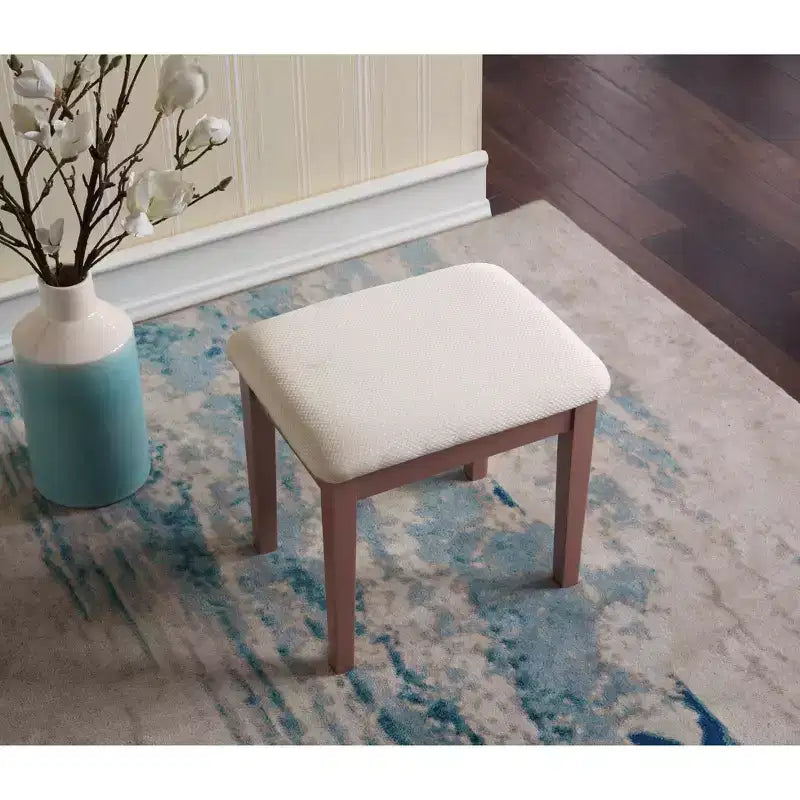 Coiffeuse et Chaise Okak, Ensemble Coiffeuse et Tabouret en Bois pour Chambre à Coucher et Salon, avec Miroir Élégant Forme Ovale, Or Rose
