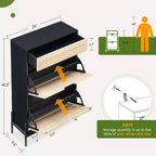 Meuble de rangement en rotin naturel Acekool avec 2 tiroirs basculants, étagères réglables et pieds en métal, organiseur de chaussures mince pour entrée
