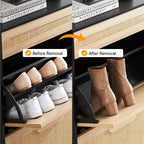 Meuble de rangement en rotin naturel Acekool avec 2 tiroirs basculants, étagères réglables et pieds en métal, organiseur de chaussures mince pour entrée