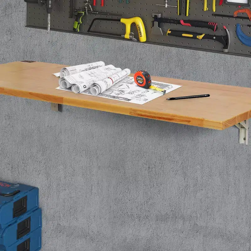 Table murale pliante VEVOR, Table à abattant murale 120 x 50 cm, Bureau flottant en bois avec support en fer, Bureau pliant