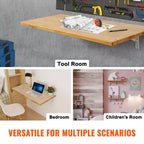 Table murale pliante VEVOR, Table à abattant murale 120 x 50 cm, Bureau flottant en bois avec support en fer, Bureau pliant