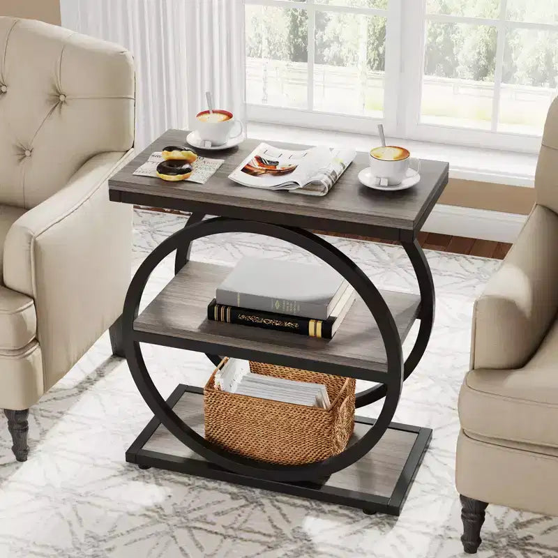 MAYEERTY Table d'appoint de canapé industrielle à 3 niveaux, design fin, usage domestique multifonctionnel