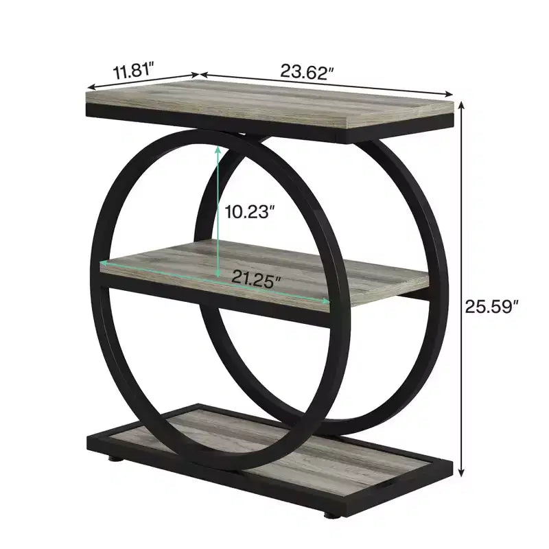 MAYEERTY Table d'appoint de canapé industrielle à 3 niveaux, design fin, usage domestique multifonctionnel