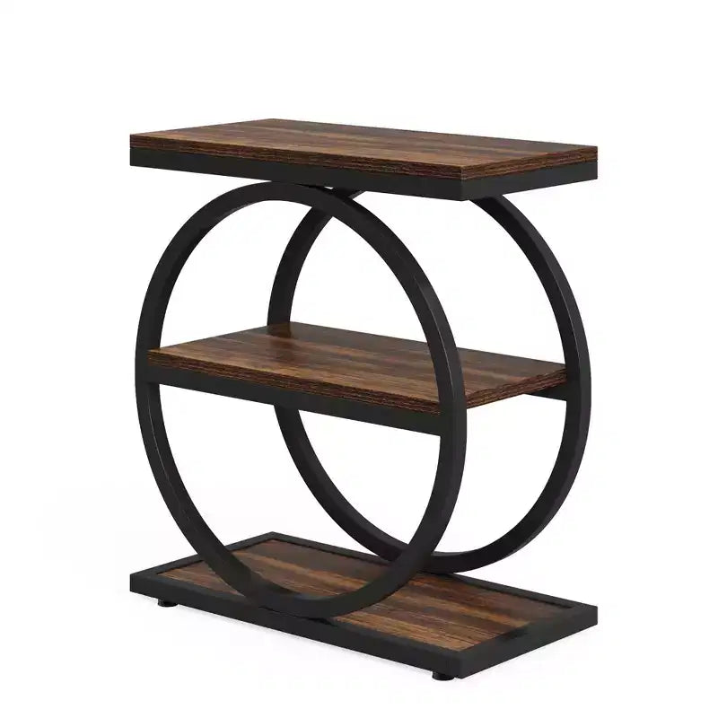 MAYEERTY Table d'appoint de canapé industrielle à 3 niveaux, design fin, usage domestique multifonctionnel