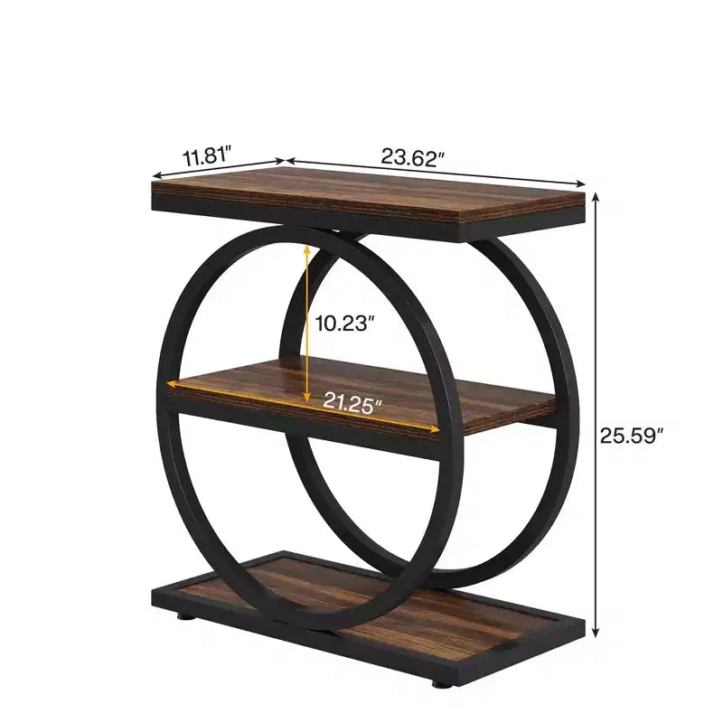 MAYEERTY Table d'appoint de canapé industrielle à 3 niveaux, design fin, usage domestique multifonctionnel