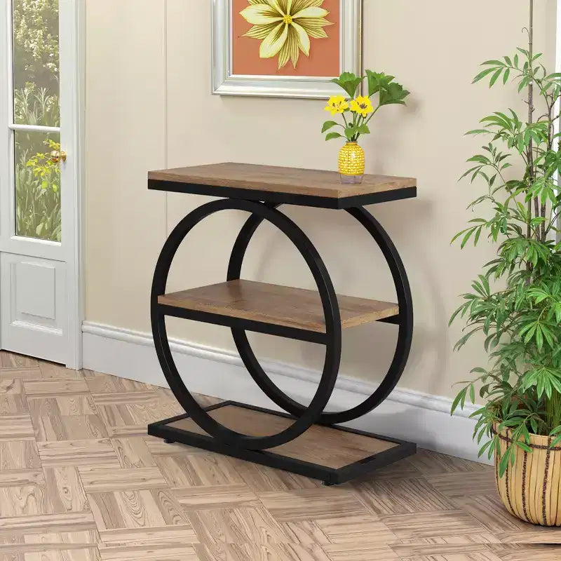 MAYEERTY Table d'appoint de canapé industrielle à 3 niveaux, design fin, usage domestique multifonctionnel