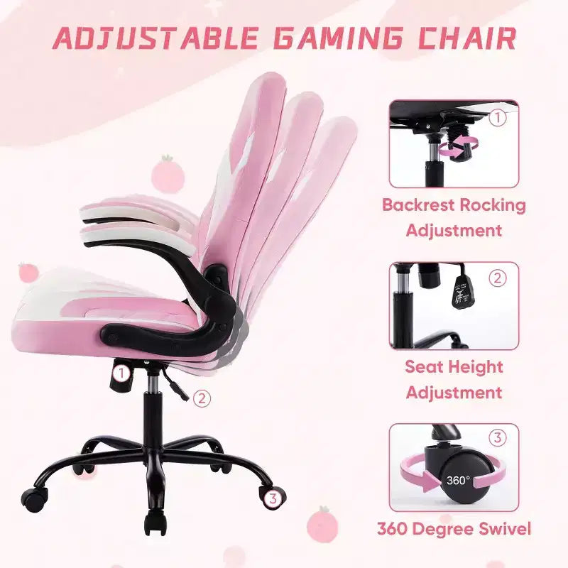 Chaise de jeu Bestier, chaise pivotante d'ordinateur en cuir PU avec soutien lombaire, dossier réglable et accoudoir rabattable pour chaise de bureau à domicile