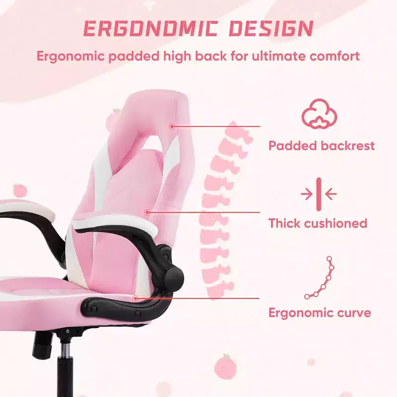 Chaise de jeu Bestier, chaise pivotante d'ordinateur en cuir PU avec soutien lombaire, dossier réglable et accoudoir rabattable pour chaise de bureau à domicile