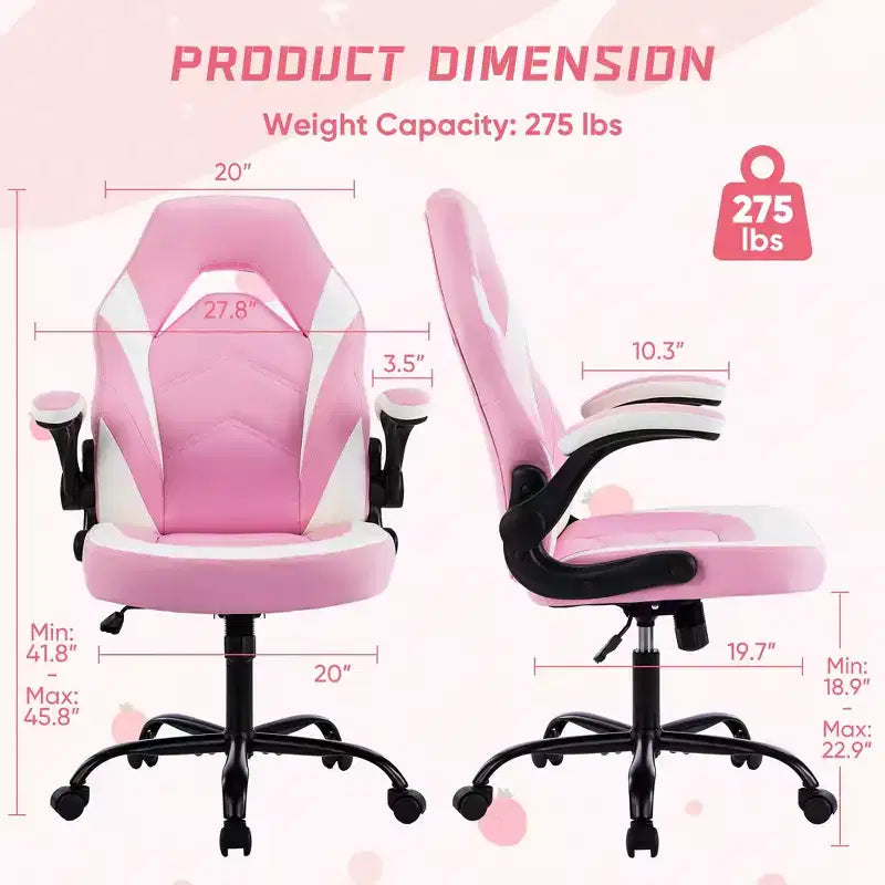 Chaise de jeu Bestier, chaise pivotante d'ordinateur en cuir PU avec soutien lombaire, dossier réglable et accoudoir rabattable pour chaise de bureau à domicile