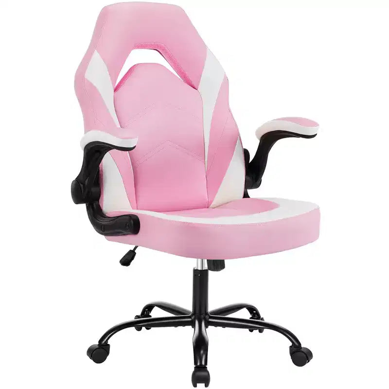 Chaise de jeu Bestier, chaise pivotante d'ordinateur en cuir PU avec soutien lombaire, dossier réglable et accoudoir rabattable pour chaise de bureau à domicile