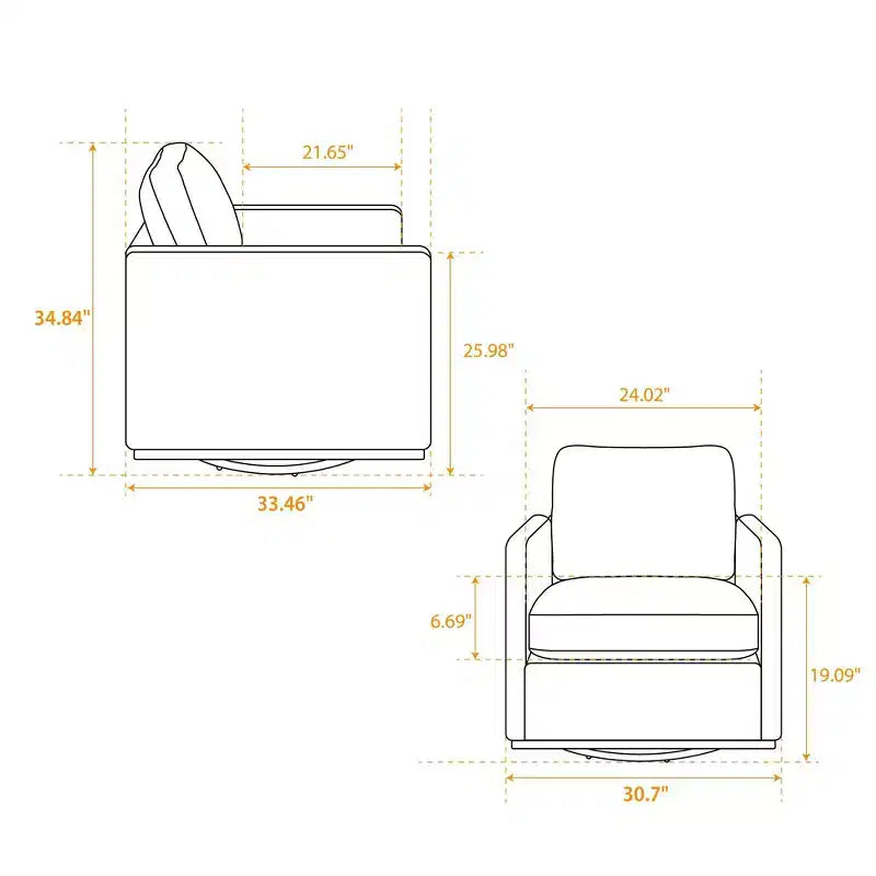 Fauteuil d'appoint moderne pivotant à 360° Okak, fauteuil d'appoint carré rembourré de 78 cm de large et canapé-lit simple confortable, fauteuil de salon.