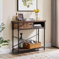 VECELO Vintage Console Side Table with Drawer, Hallway Foyer Table with Rectangle Shelves, 31.5 in. H Sofa Table, Brown