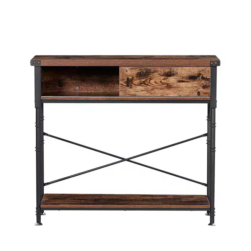 VECELO Table console vintage avec tiroir, Table de couloir avec étagères rectangulaires, Table de canapé de 80 cm de hauteur, Marron